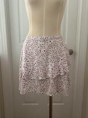 Japna red floral blossom print ruffle skirt Size M